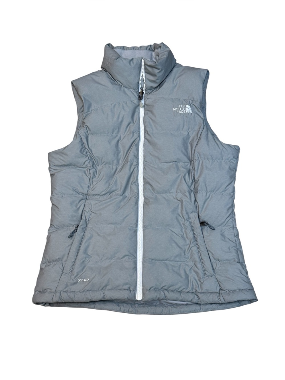 North Face Women’s Nuptse 700 Fill Gray White Down Puffer Vest Jacket Small